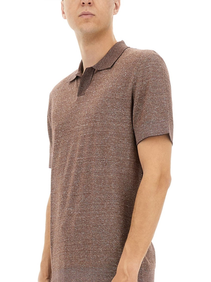 Boss Camel Textured Knit Polo Shirt