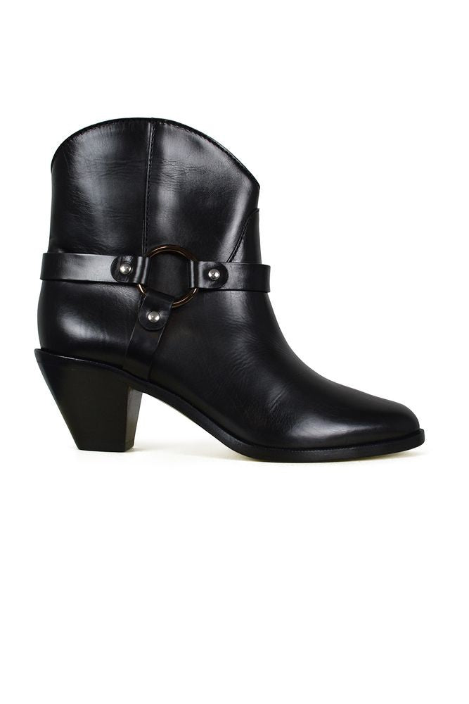 Francesco Russo Pointed Toe Black Leather Santiag Boots