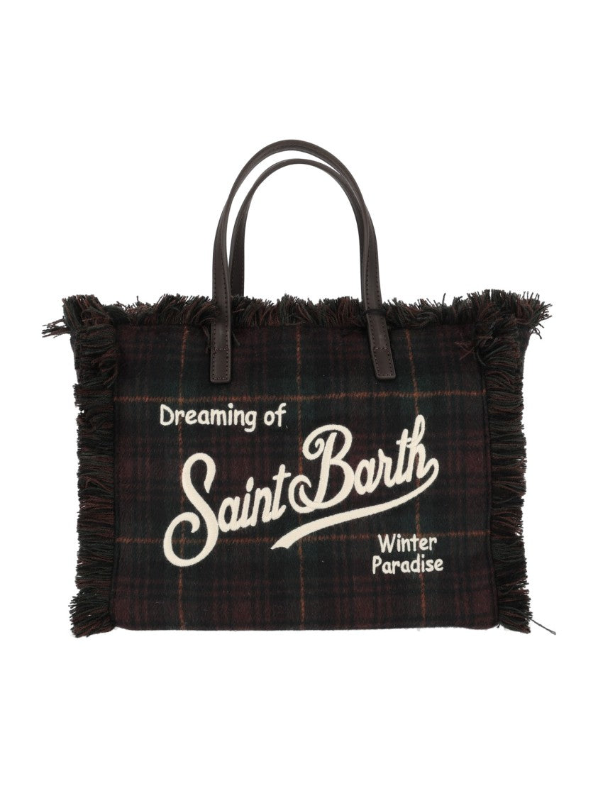 Mc2 Saint Barth Dark Tartan Colette Wool N-Tartan 5118 Embroidered Tote Bag