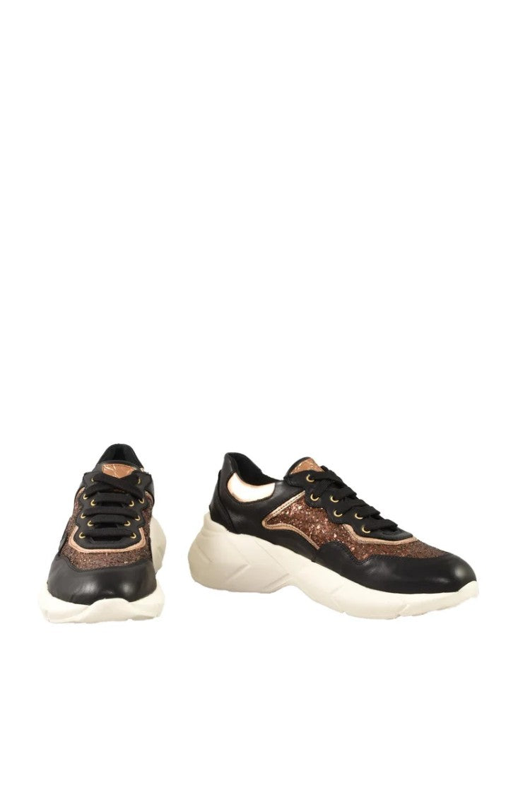 Twelve Style Division Leather/Polyurethane Sneakers - Black/Bronze