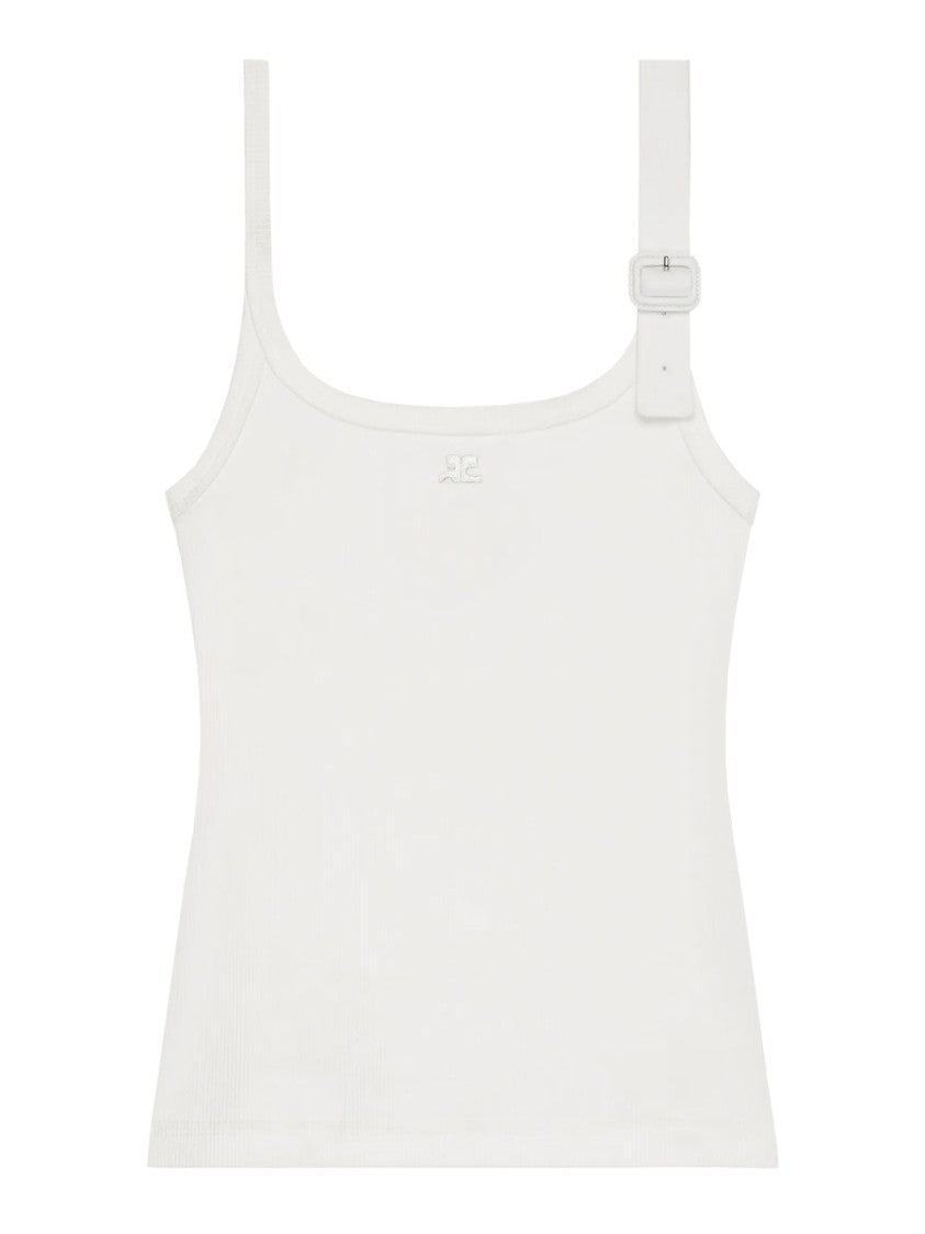 Courrèges Minimalist Stretch Cotton Buckle Tank Top