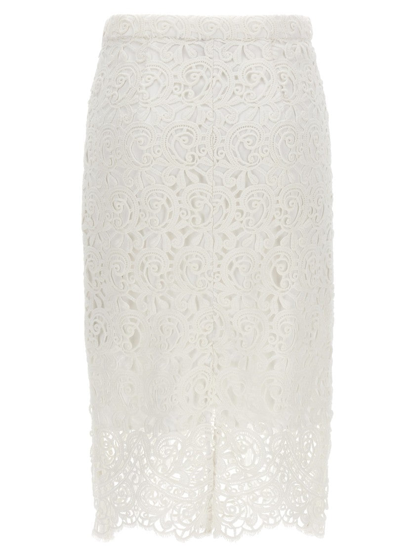 Burberry Intricately Floral Lace Skirt With Satin Lining And Back Split