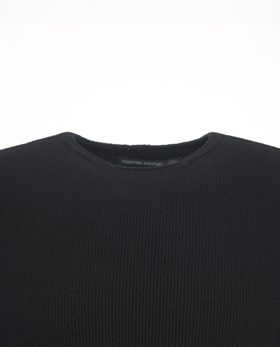 Hannes Roether Refined Black Wool Sweater With Ribbed Texture