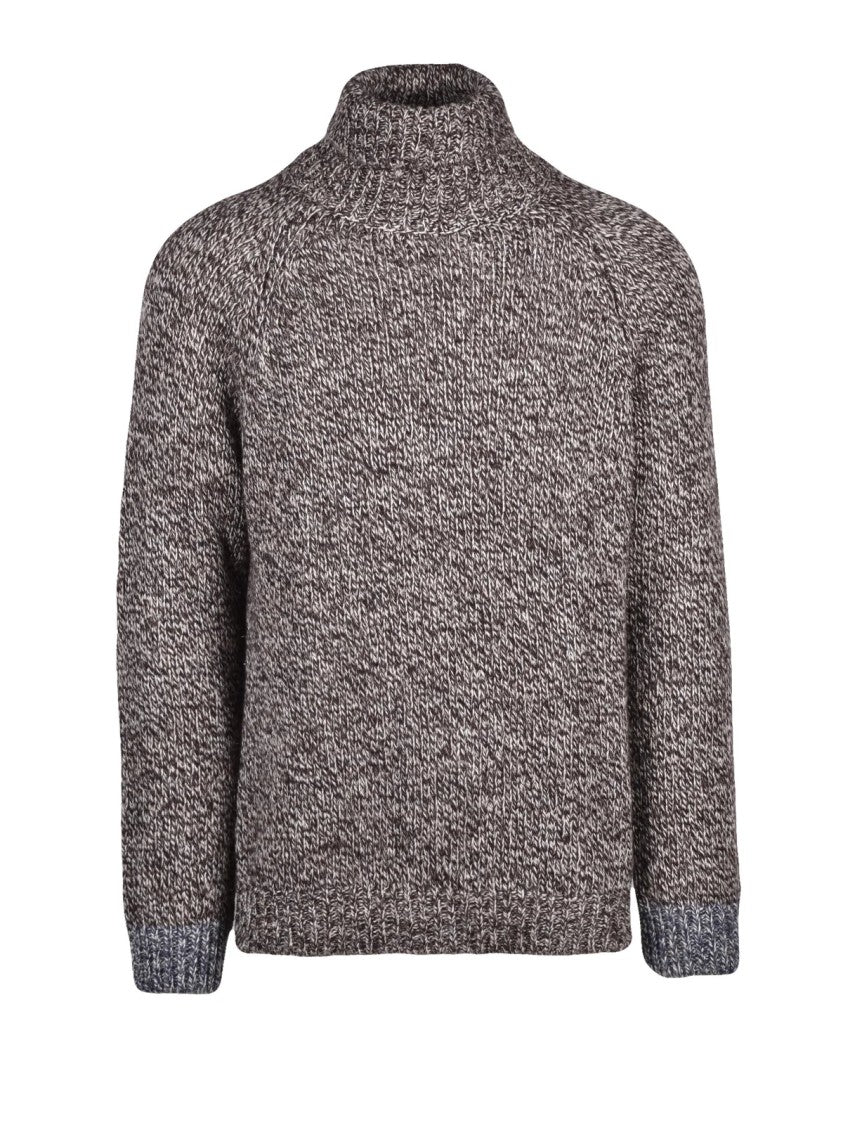 Daniele Alessandrini Textured Knit Turtleneck Sweater With Marled Brown Finish