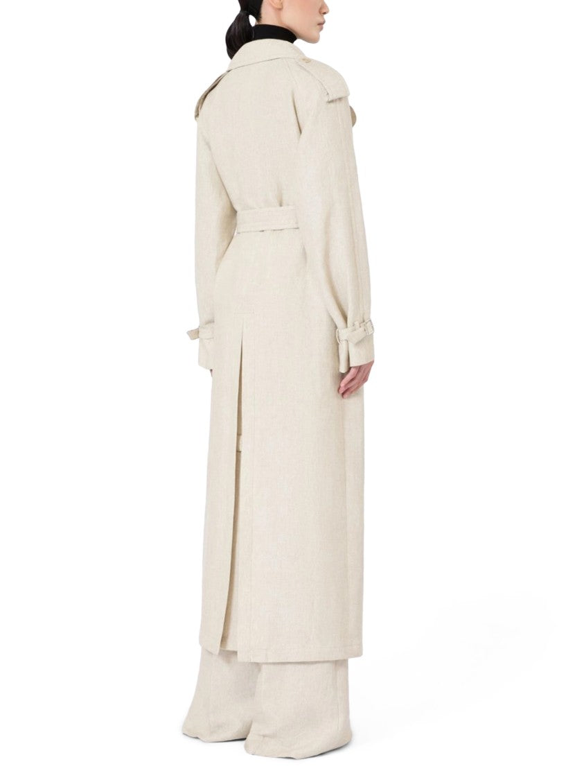 Max Mara Double-Breasted Linen Trench Coat With Belted Waist