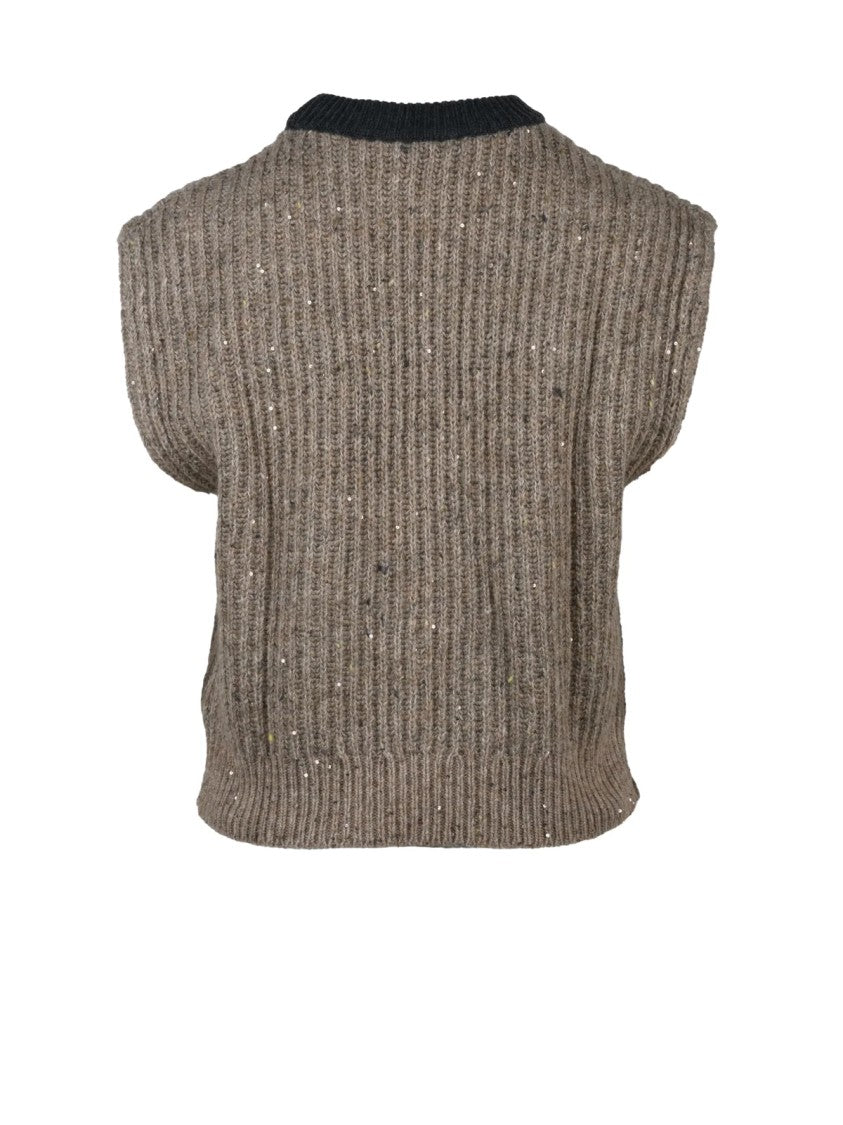 Brunello Cucinelli Beige Wool-Blend Ribbed Vest