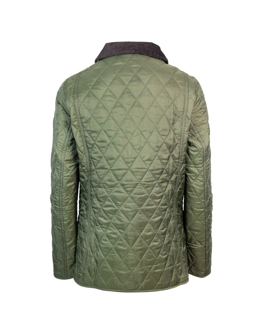 Barbour Quilted Jacket With Contrasting Corduroy Collar And Embroidered Detailing