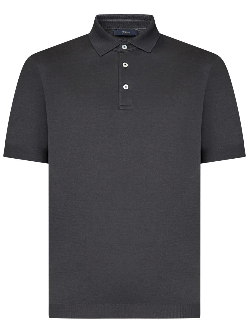 Herno Gray Tricot-Effect Cotton Piqué Polo Shirt