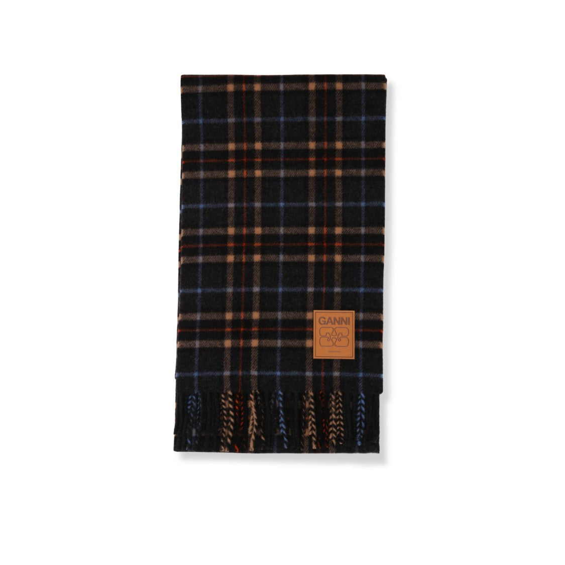 Ganni Double-Faced Wool Check Scarf