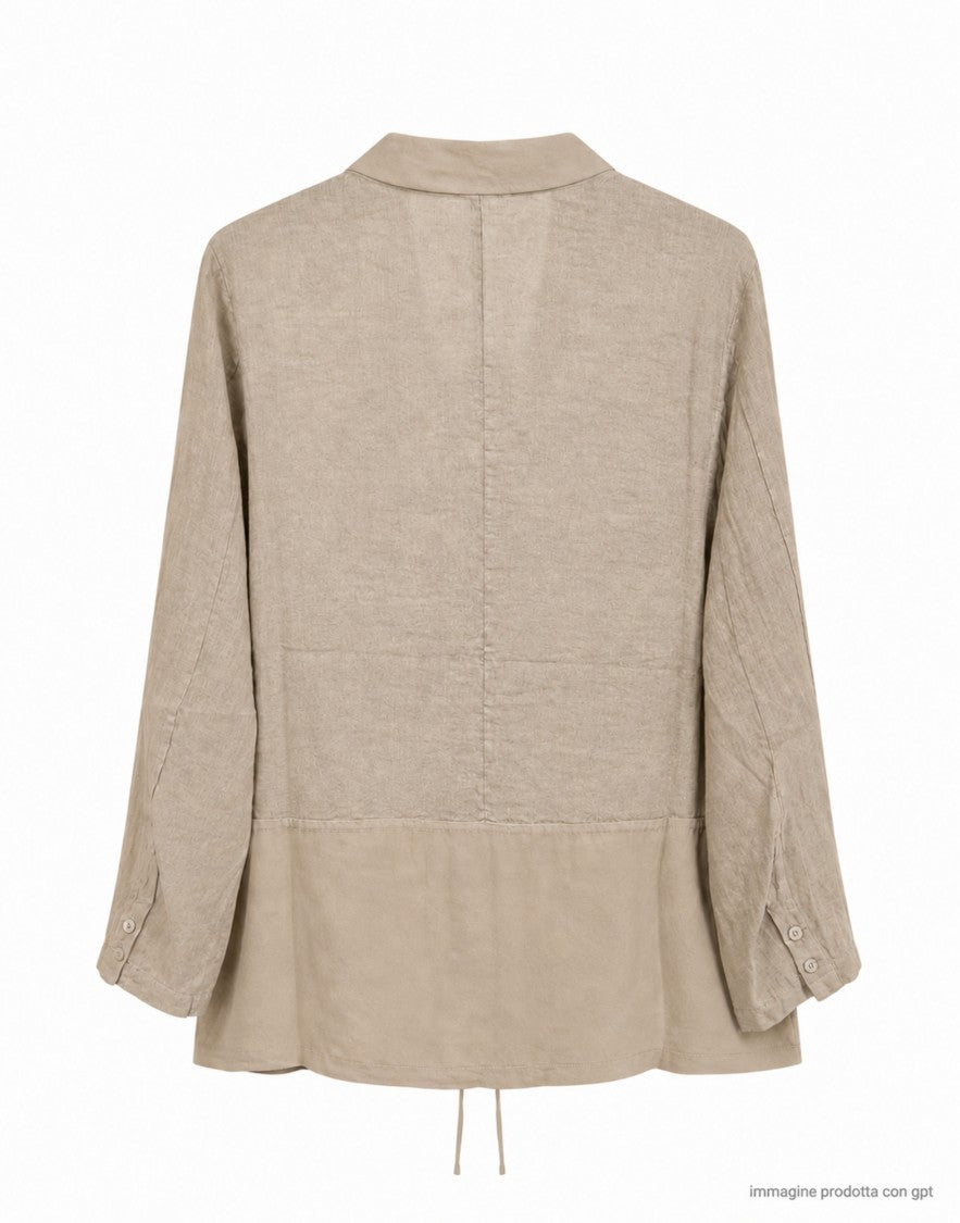 Transit Sand Beige Linen-Viscose Shirt With Textured Details