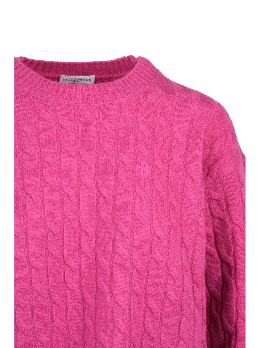 Ballantyne Intricate Cable Knit Crew Neck Sweater