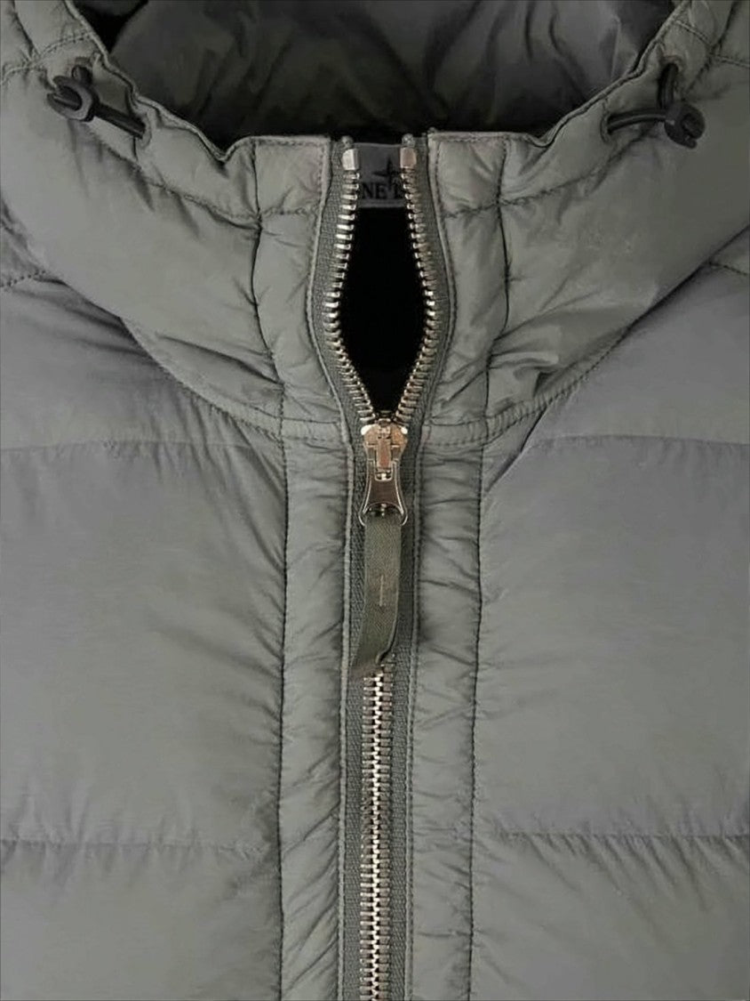 Stone Island Quilted Grey Padded Jacket With Adjustable Hood