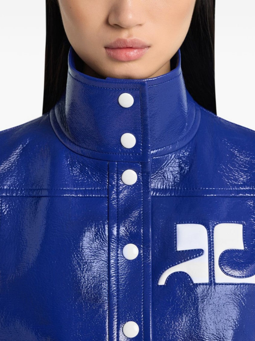 Courrèges Cropped Blue Jacket With Structured Collar
