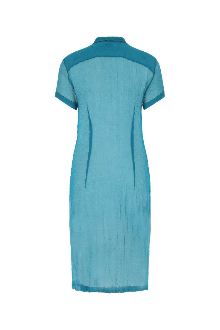 Dries Van Noten Teal Green Crepe Shirt Dress