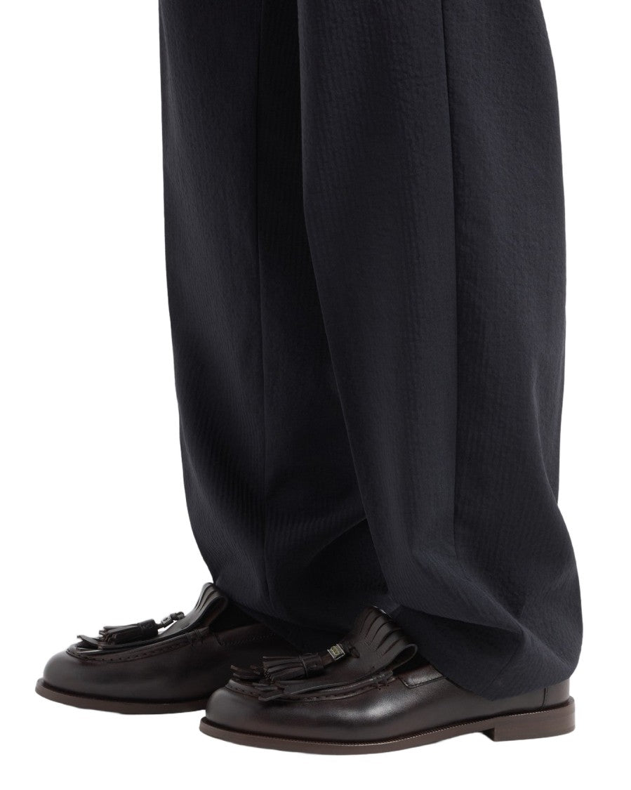 Emporio Armani Seersucker Texture Trousers With Tailored Relaxed Fit