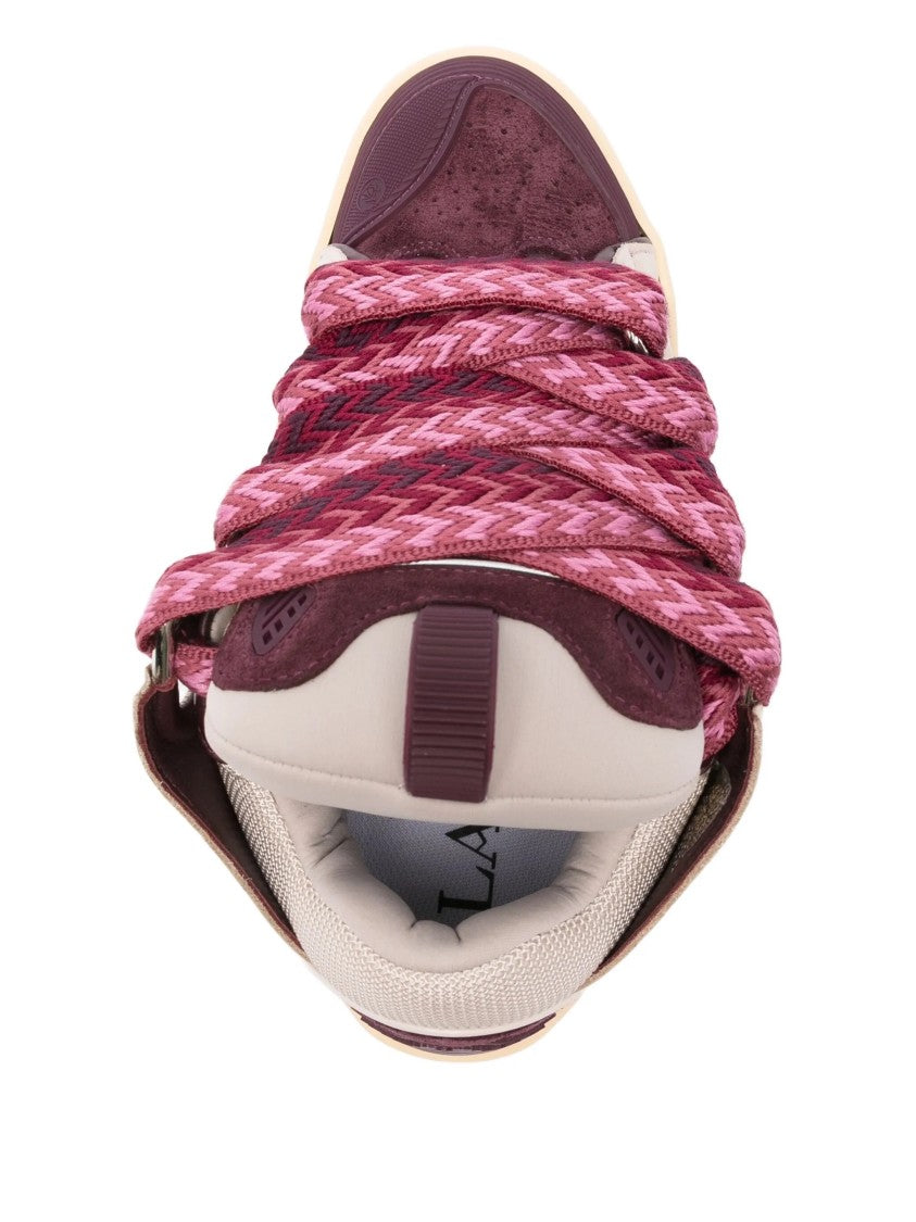 Lanvin Beige Burgundy Panelled Suede Mesh Sneakers