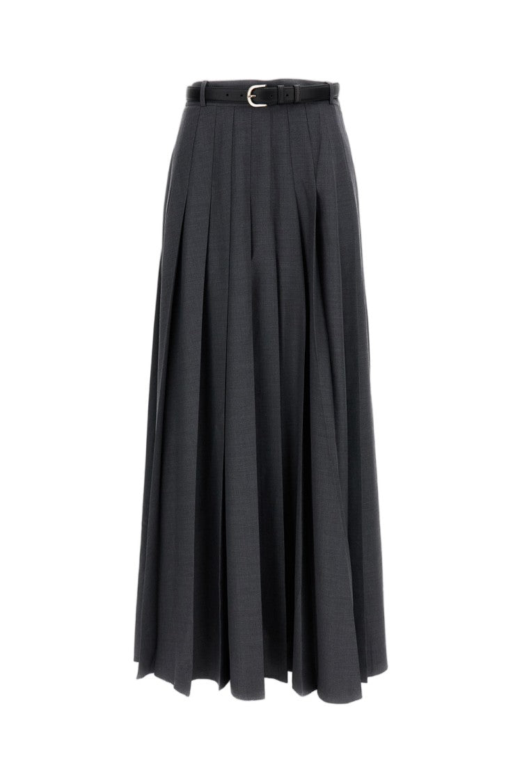 Self-Portrait Grey Pleated Wool Blend Skirt