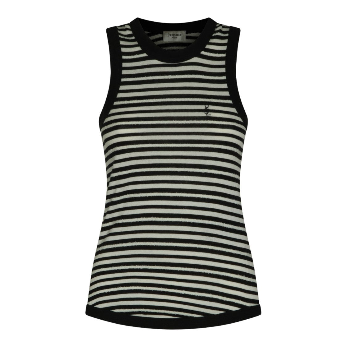 Saint Laurent Sleeveless Striped Top With Round Neckline And Embroidered Logo