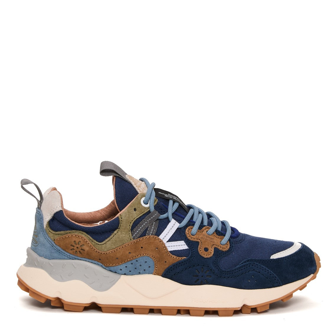 Flower Mountain Beige And Blue Ripstop Fabric Sneakers