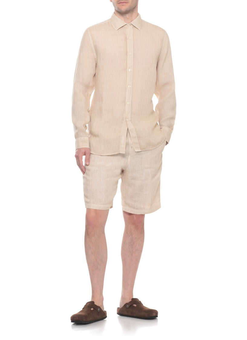 120% Lino Beige Classic Collar Linen Shirt