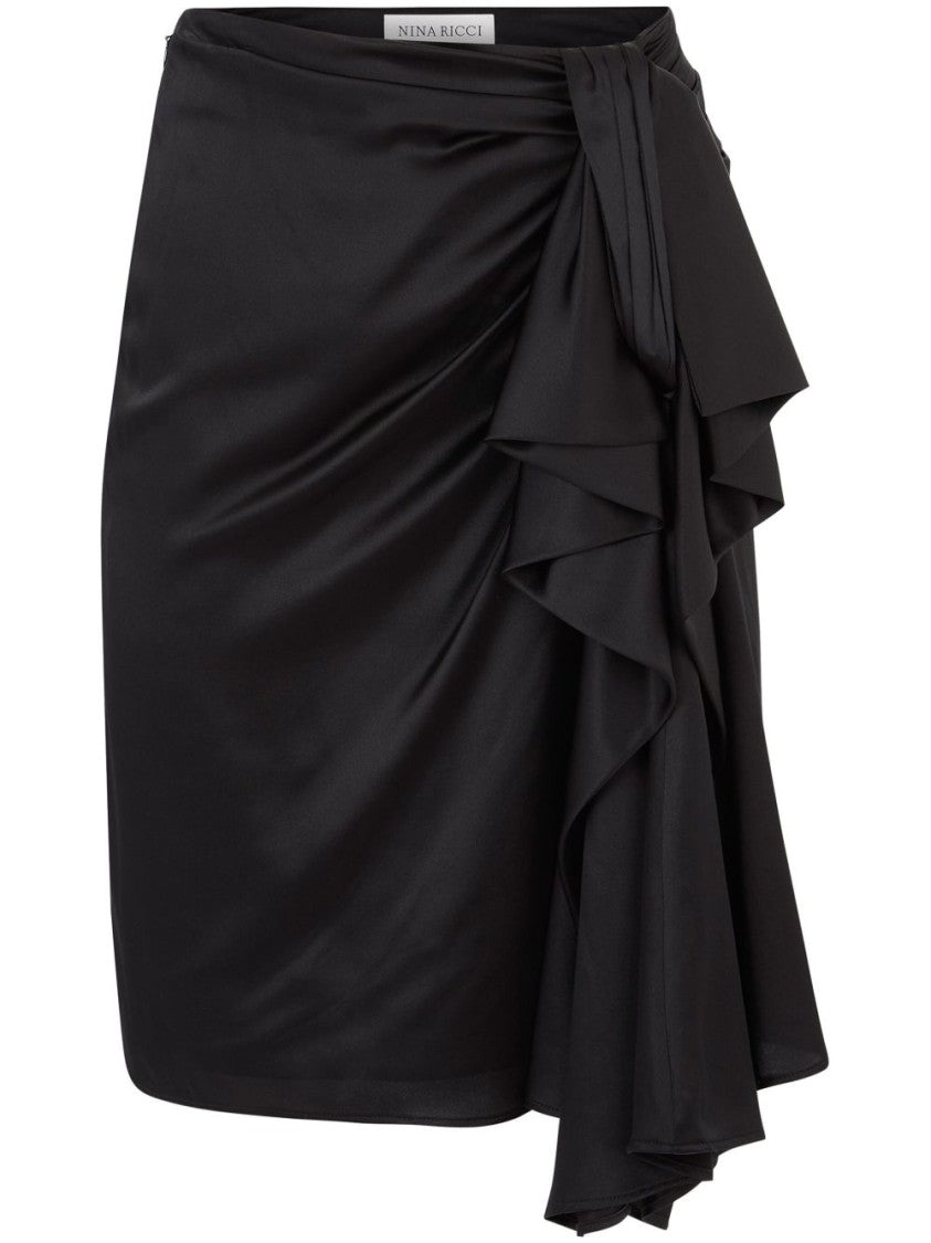 Nina Ricci Black Asymmetric Draped Bow Detail Skirt