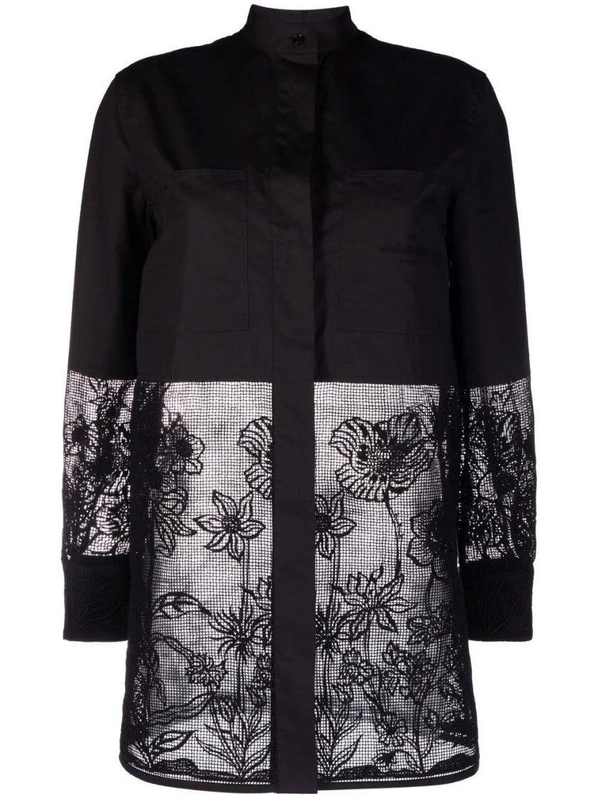 Salvatore Ferragamo Mandarin Collar Shirt With Floral Lace Overlay