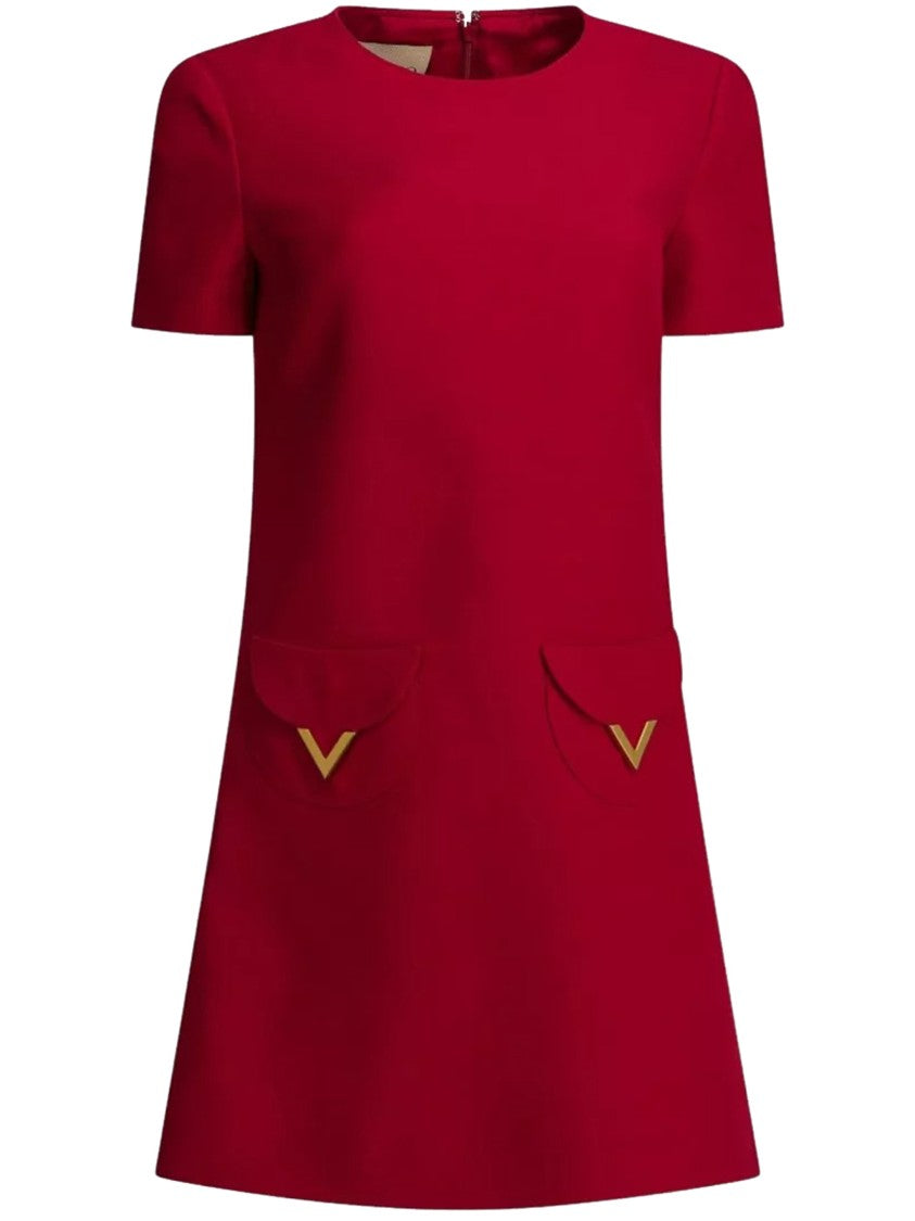 Valentino Red V-Gold Detail Flared Mini Dress