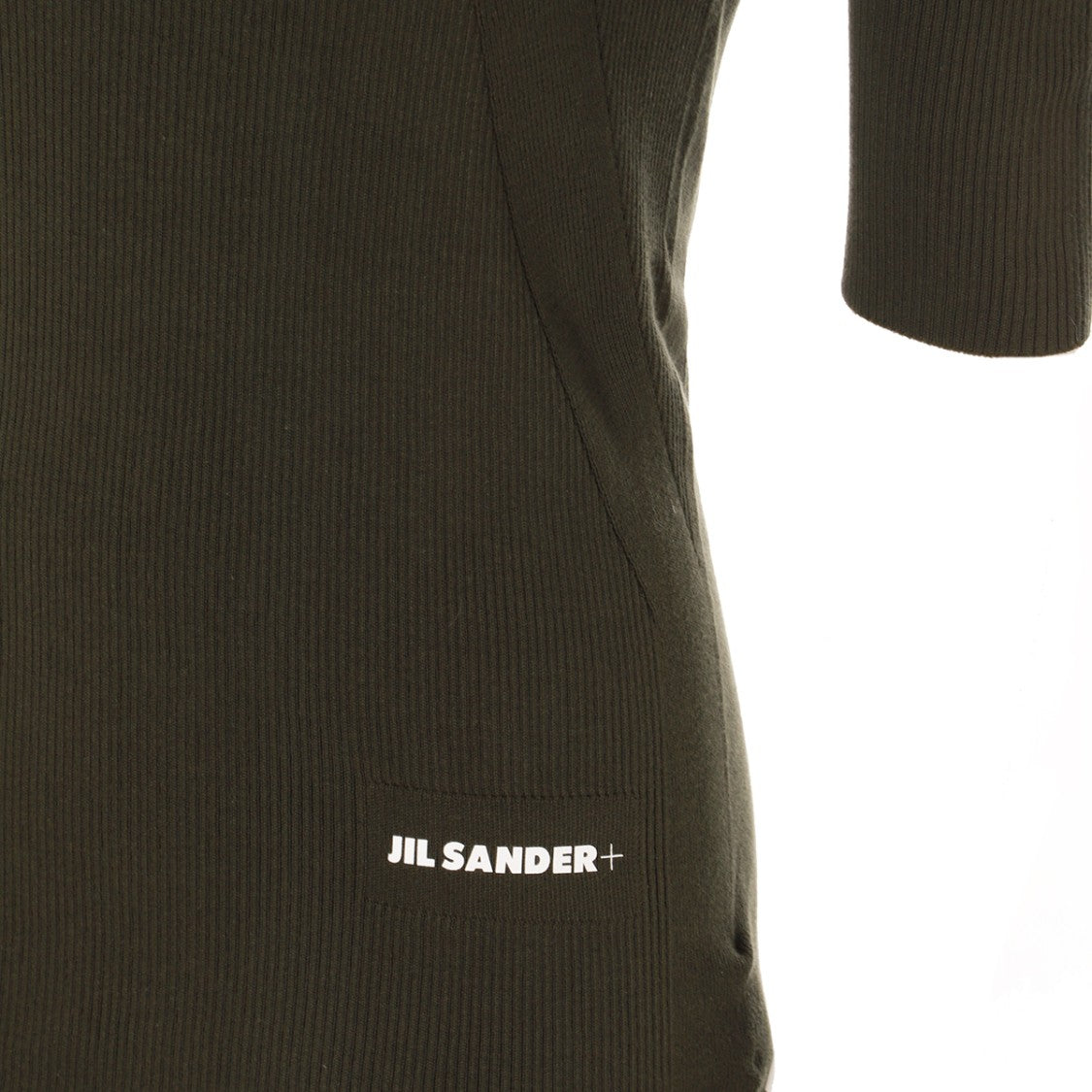 Jil Sander Minimalist Black Cotton Knit Sweater With Ribbed Texture And Logo Patch