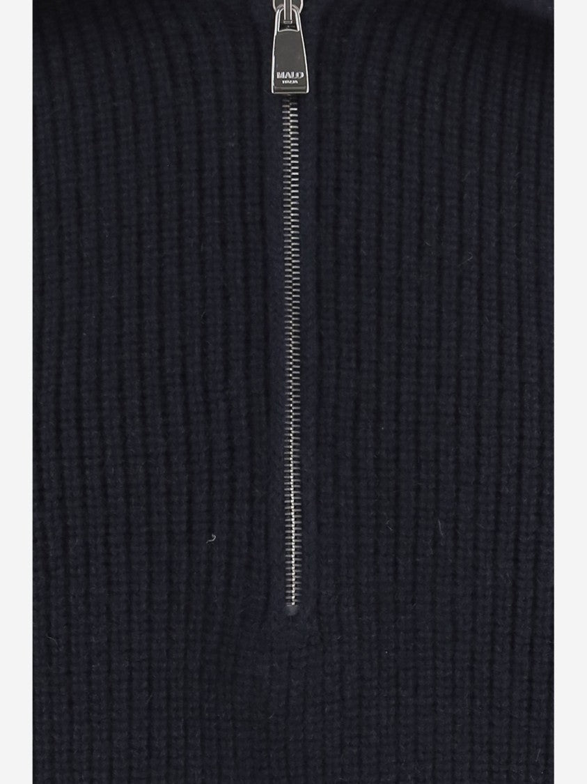 Malo Dark Navy Ribbed Half-Zip Cashmere Sweater