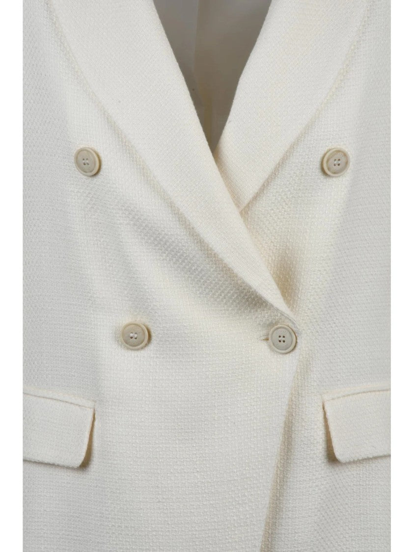 Eleventy White Double-Breasted Wool Cotton Silk Jacket