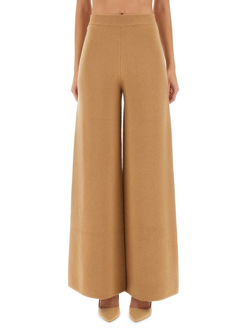 Max Mara High-Waisted Wide-Leg Pants In Soft Camel Wool-Cashmere Blend