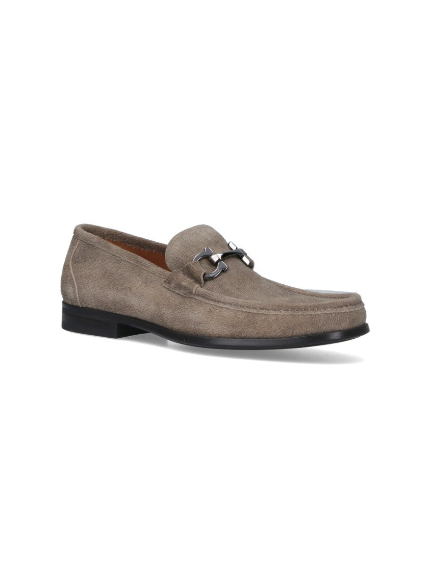 Ferragamo "Gancini" Suede Moccasins – Beige