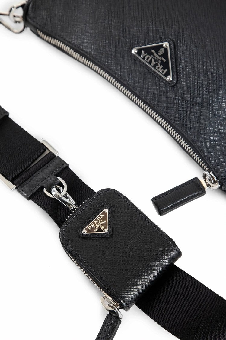 Prada Textured Calf Leather Shoulder Bag With Detachable Strap
