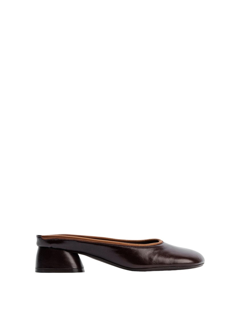 Poeve Leather Open-Back Sculptural Heel Mules
