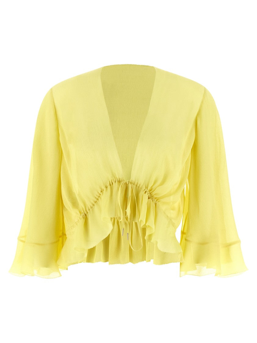 Alberta Ferretti Silk Blouse With Drawstring Waist And Flounced Sleeves