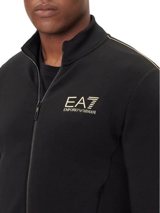 Ea7 Emporio Armani Slim-Fit Black Zip-Closure Sweatshirt With Gold Detailing