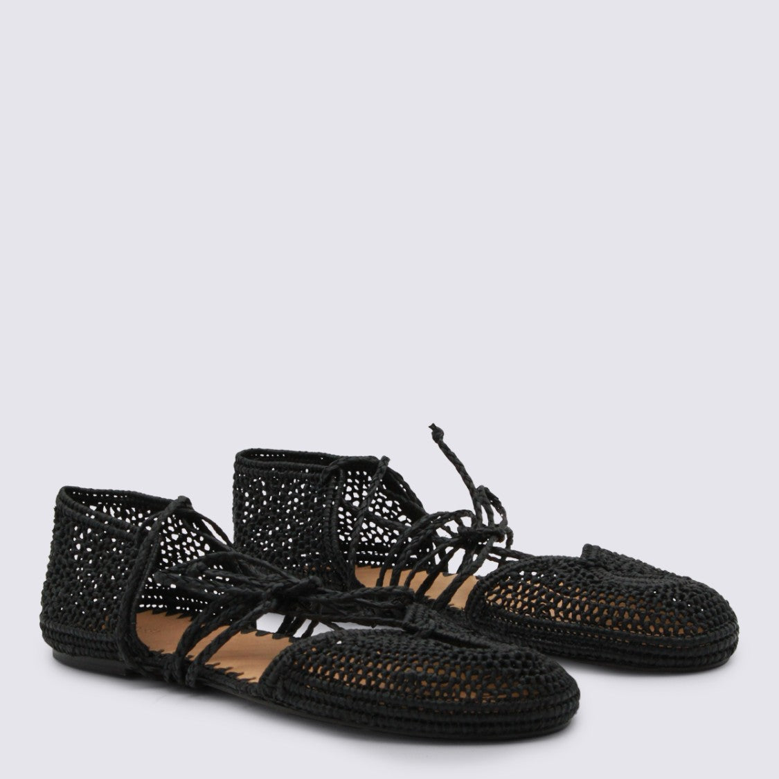 Odissi Intricately Woven Black Flats With Lace-Up Detail