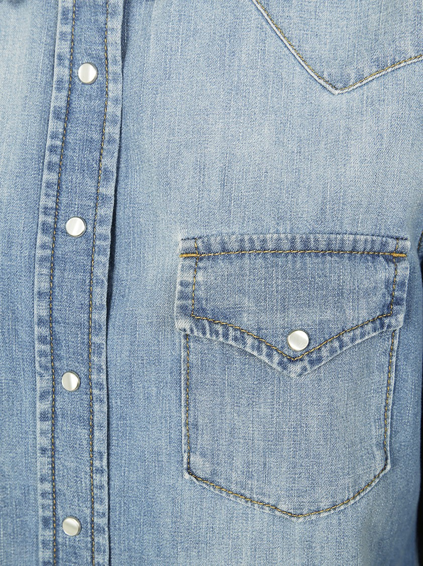 Dondup Light Wash Denim Shirt With Button-Down Front