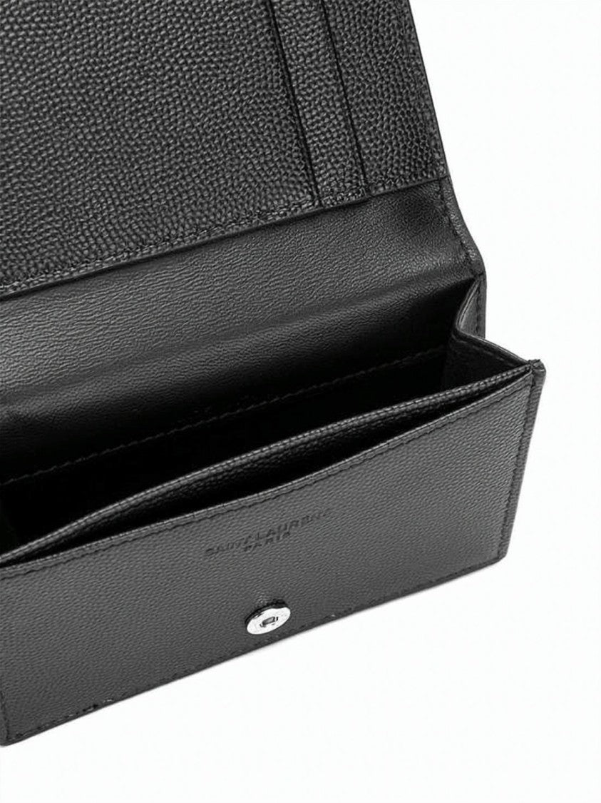 Saint Laurent Textured Calf Leather Cardholder With Snap Closure