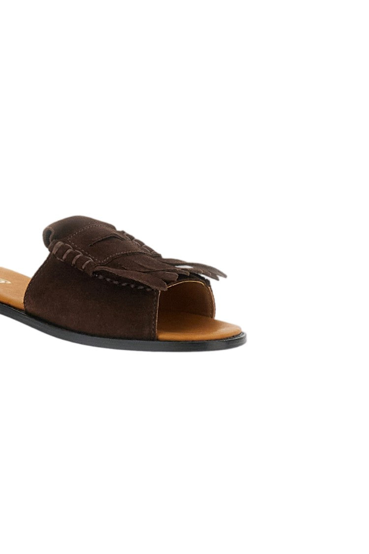 Sebago Moccasin-Style Suede Slide Sandals With Fringed Vamp