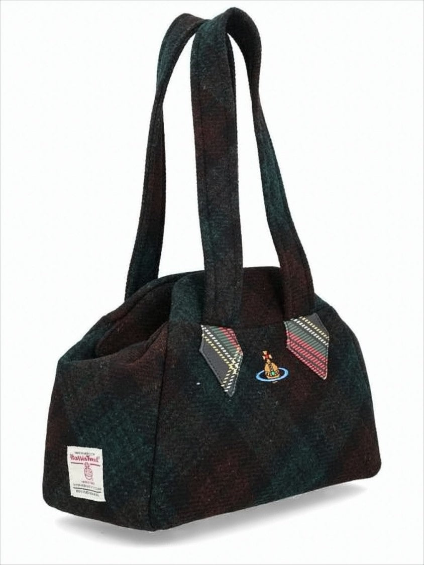 Vivienne Westwood Rectangular Wool Shoulder Bag With Plaid Pattern