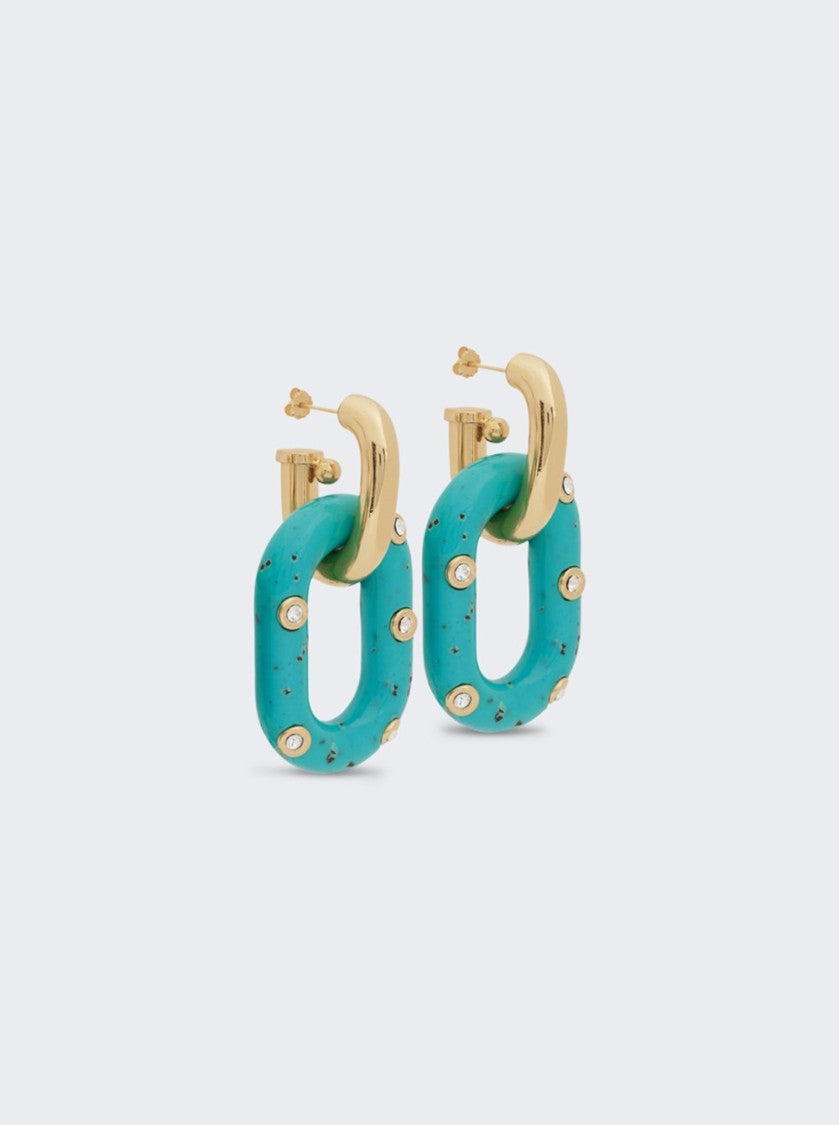 Rabanne Xl Link Oversized Palm Spring Earrings Gold And Turquoise