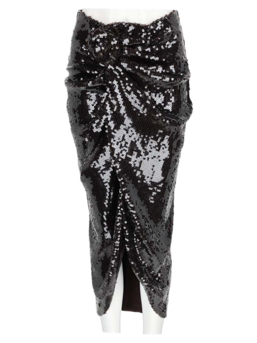 Rotate Brown Sequined Ruched High-Waisted Midi Skirt