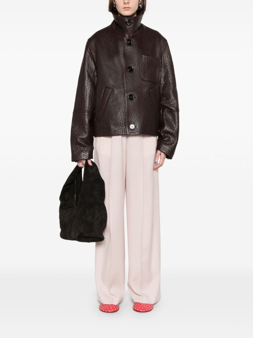 Ami Havana Brown Hammered Leather Jacket