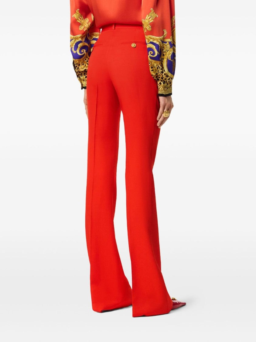 Versace Red High Waist Flared Wool Trousers
