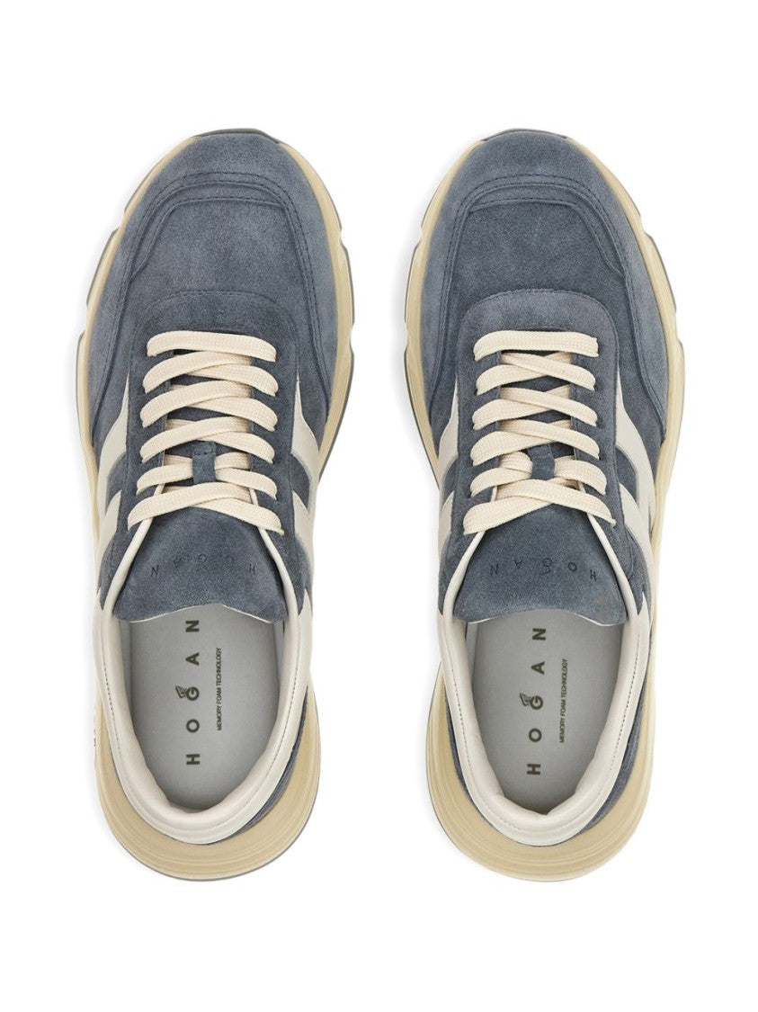 Hogan Blue Silk And Nylon Lace Sneakers