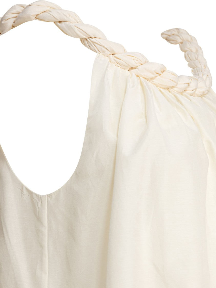 Loulou De Saison Gathered Beige Top With Braided Strap And Flowing Silhouette
