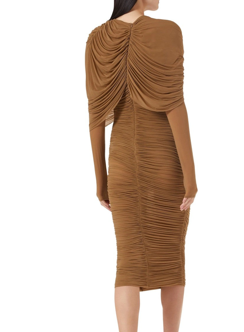 Magda Butrym Sheer Cupro Midi Dress With Dramatic Cape Overlay