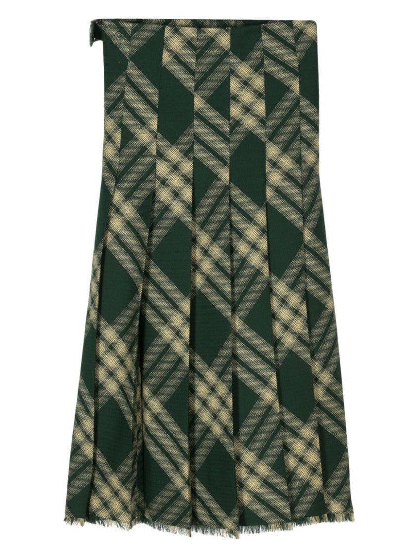 Burberry Green Check Design Wool Skirt