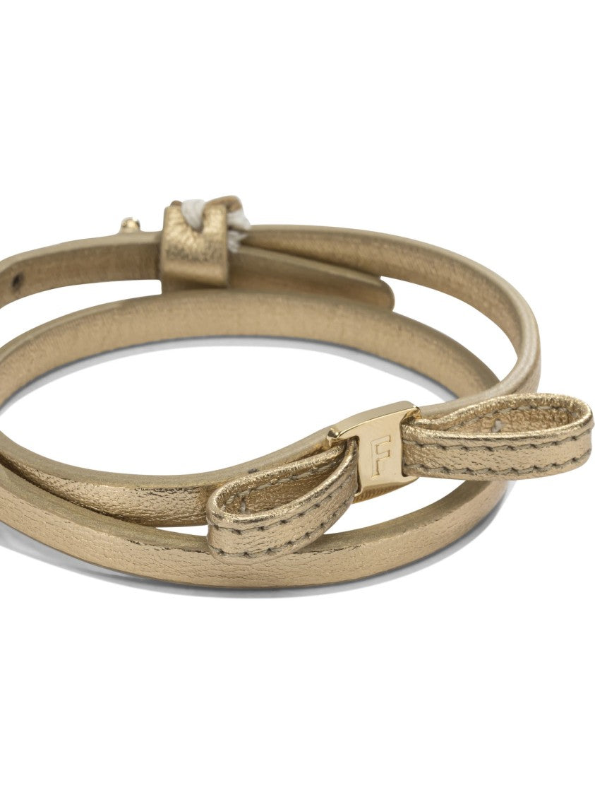 Ferragamo Double-Wrap Leather Bracelet With Bow Detail